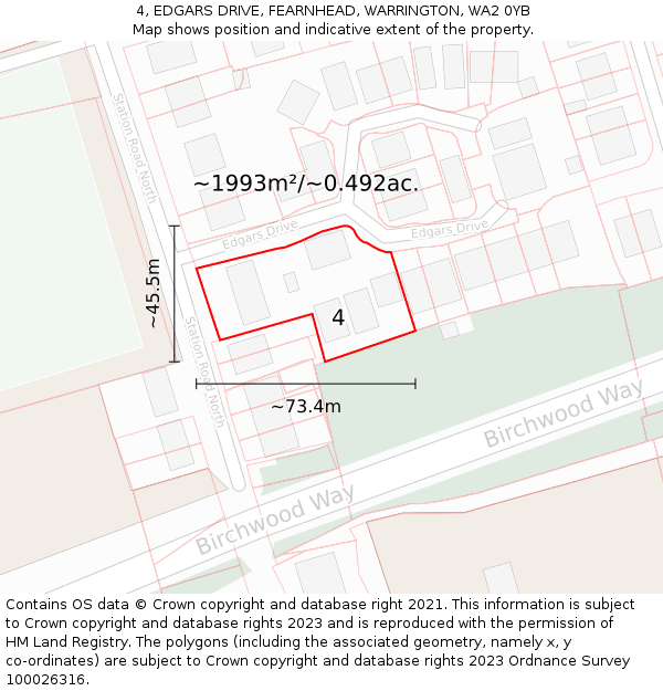 4, EDGARS DRIVE, FEARNHEAD, WARRINGTON, WA2 0YB: Plot and title map