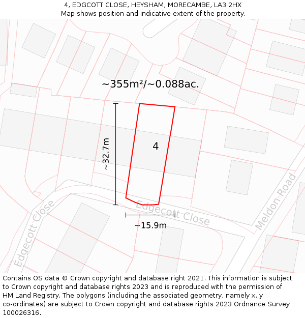 4, EDGCOTT CLOSE, HEYSHAM, MORECAMBE, LA3 2HX: Plot and title map
