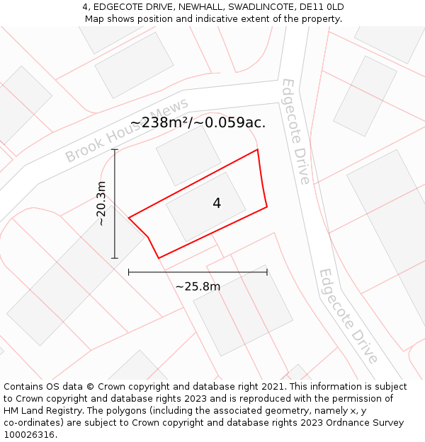 4, EDGECOTE DRIVE, NEWHALL, SWADLINCOTE, DE11 0LD: Plot and title map