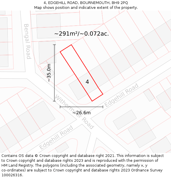 4, EDGEHILL ROAD, BOURNEMOUTH, BH9 2PQ: Plot and title map
