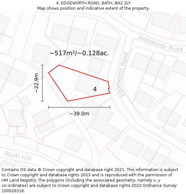 4, EDGEWORTH ROAD, BATH, BA2 2LY: Plot and title map