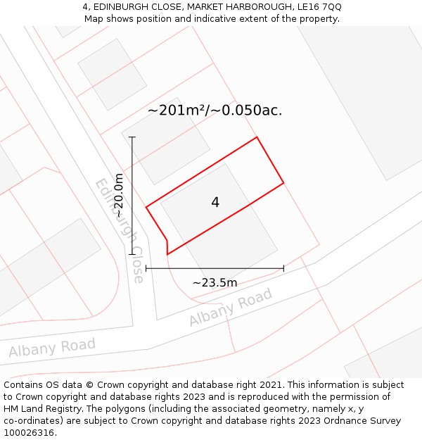4, EDINBURGH CLOSE, MARKET HARBOROUGH, LE16 7QQ: Plot and title map