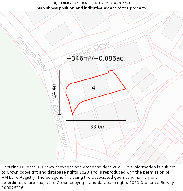 4, EDINGTON ROAD, WITNEY, OX28 5YU: Plot and title map