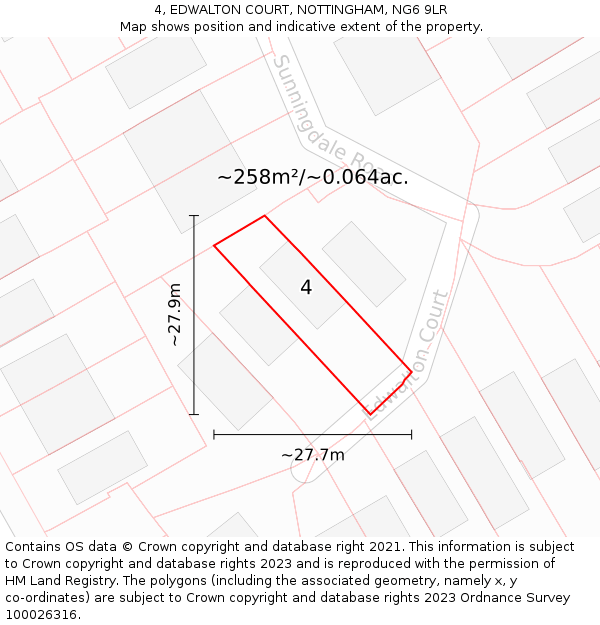 4, EDWALTON COURT, NOTTINGHAM, NG6 9LR: Plot and title map
