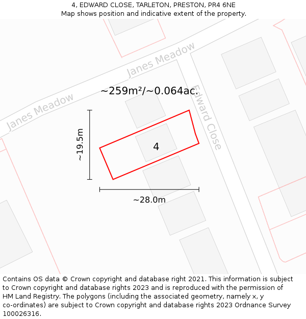 4, EDWARD CLOSE, TARLETON, PRESTON, PR4 6NE: Plot and title map