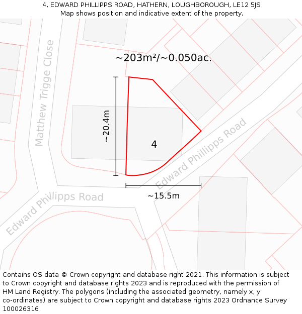 4, EDWARD PHILLIPPS ROAD, HATHERN, LOUGHBOROUGH, LE12 5JS: Plot and title map