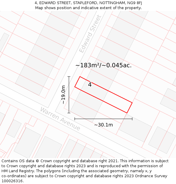 4, EDWARD STREET, STAPLEFORD, NOTTINGHAM, NG9 8FJ: Plot and title map