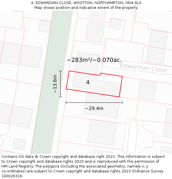 4, EDWARDIAN CLOSE, WOOTTON, NORTHAMPTON, NN4 6LX: Plot and title map