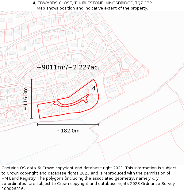 4, EDWARDS CLOSE, THURLESTONE, KINGSBRIDGE, TQ7 3BP: Plot and title map