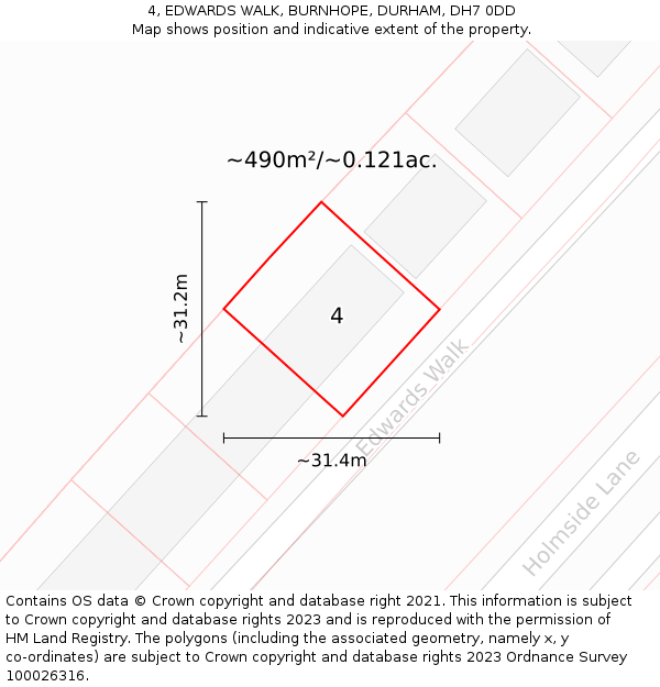 4, EDWARDS WALK, BURNHOPE, DURHAM, DH7 0DD: Plot and title map