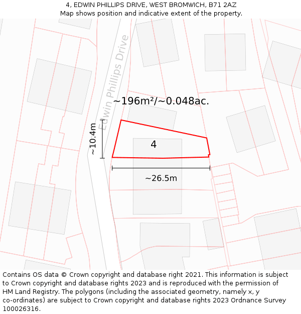 4, EDWIN PHILLIPS DRIVE, WEST BROMWICH, B71 2AZ: Plot and title map