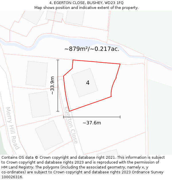 4, EGERTON CLOSE, BUSHEY, WD23 1FQ: Plot and title map