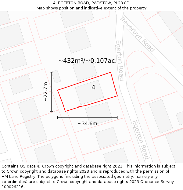 4, EGERTON ROAD, PADSTOW, PL28 8DJ: Plot and title map