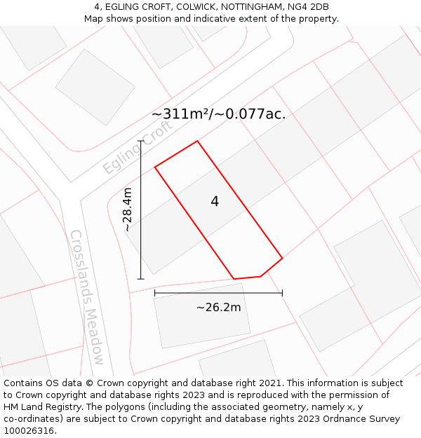 4, EGLING CROFT, COLWICK, NOTTINGHAM, NG4 2DB: Plot and title map