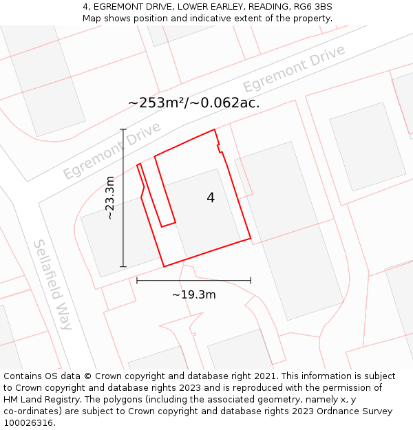 4, EGREMONT DRIVE, LOWER EARLEY, READING, RG6 3BS: Plot and title map