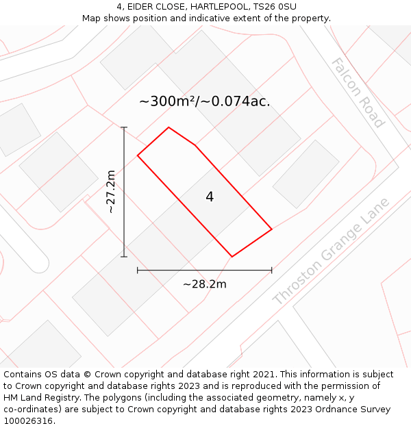 4, EIDER CLOSE, HARTLEPOOL, TS26 0SU: Plot and title map
