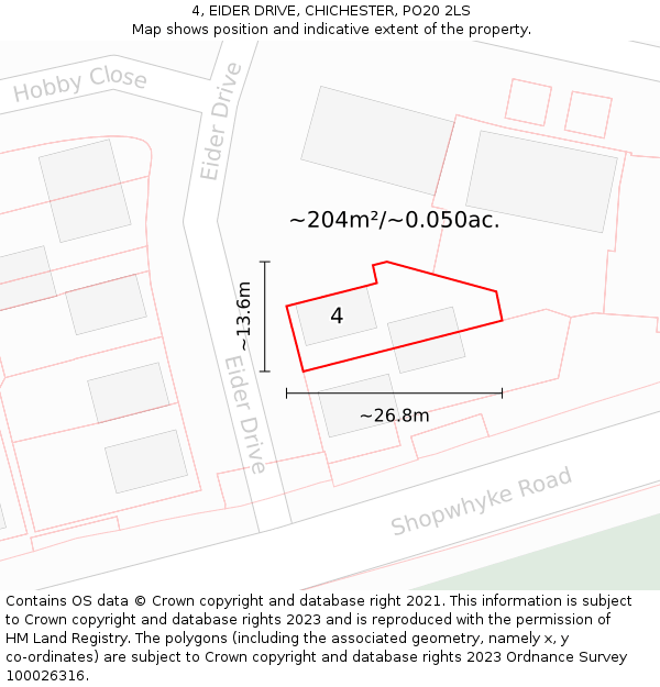 4, EIDER DRIVE, CHICHESTER, PO20 2LS: Plot and title map