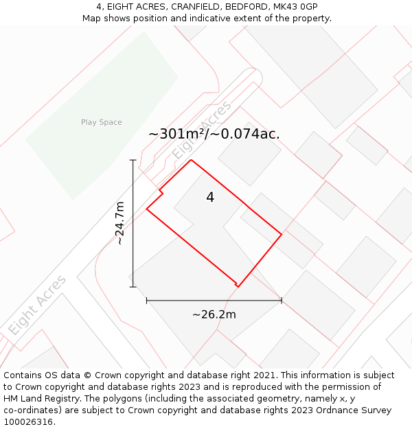 4, EIGHT ACRES, CRANFIELD, BEDFORD, MK43 0GP: Plot and title map