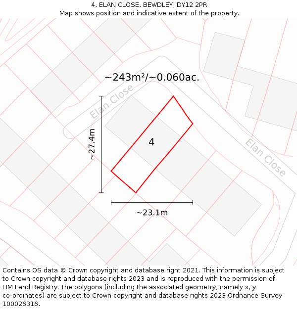 4, ELAN CLOSE, BEWDLEY, DY12 2PR: Plot and title map