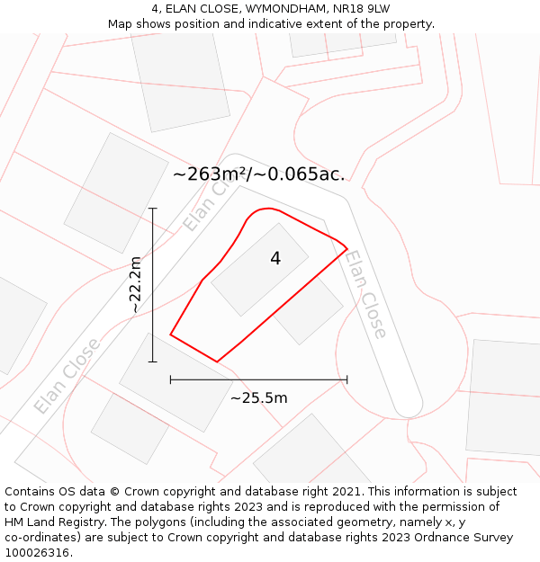 4, ELAN CLOSE, WYMONDHAM, NR18 9LW: Plot and title map