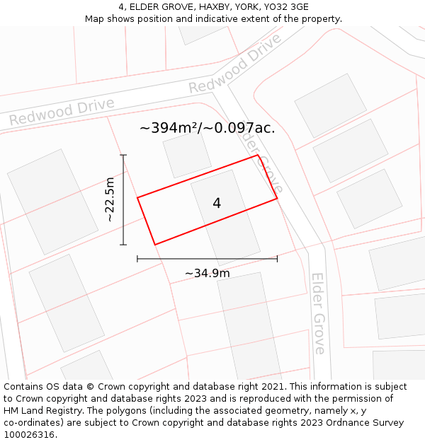 4, ELDER GROVE, HAXBY, YORK, YO32 3GE: Plot and title map