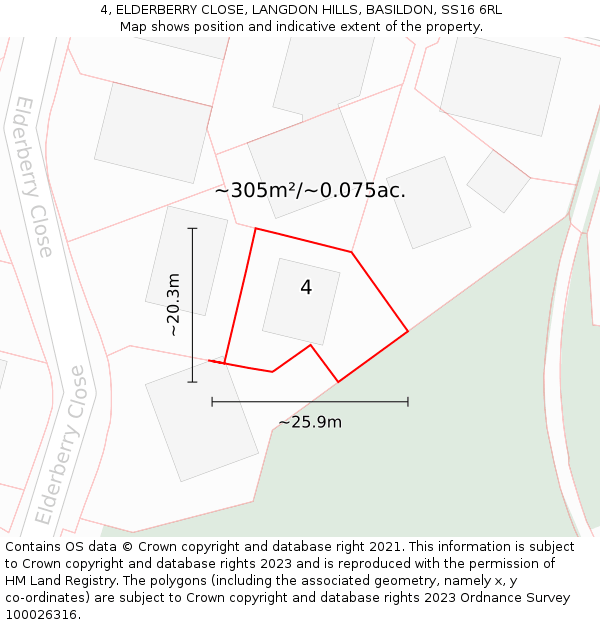 4, ELDERBERRY CLOSE, LANGDON HILLS, BASILDON, SS16 6RL: Plot and title map
