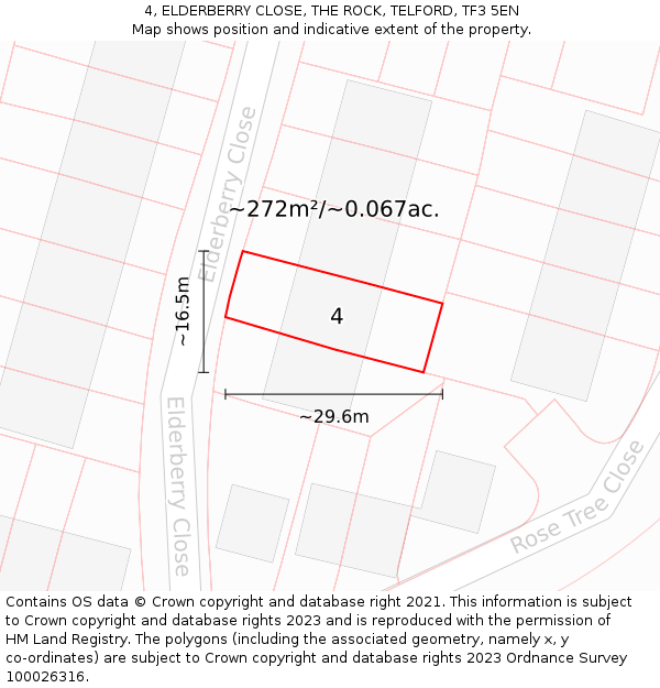 4, ELDERBERRY CLOSE, THE ROCK, TELFORD, TF3 5EN: Plot and title map