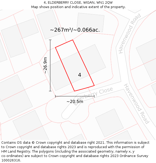 4, ELDERBERRY CLOSE, WIGAN, WN1 2QW: Plot and title map