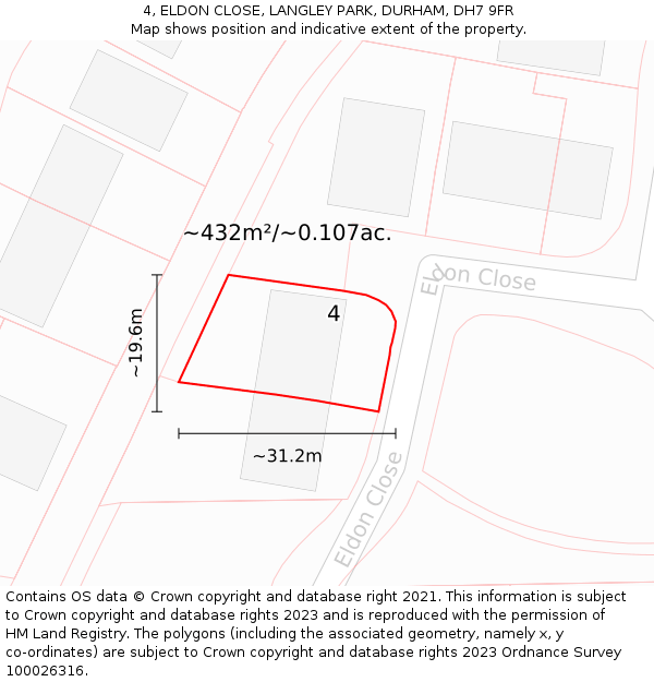 4, ELDON CLOSE, LANGLEY PARK, DURHAM, DH7 9FR: Plot and title map