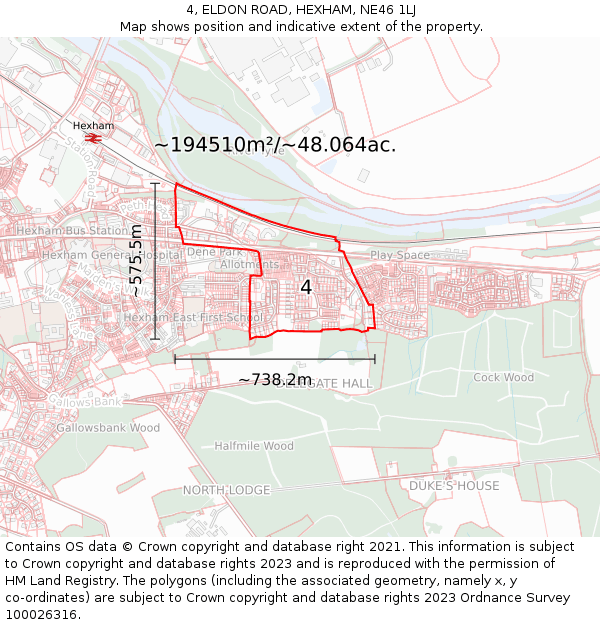 4, ELDON ROAD, HEXHAM, NE46 1LJ: Plot and title map
