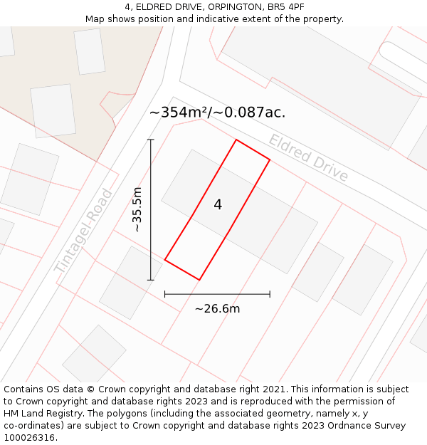 4, ELDRED DRIVE, ORPINGTON, BR5 4PF: Plot and title map