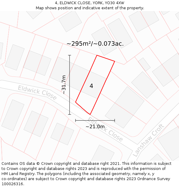 4, ELDWICK CLOSE, YORK, YO30 4XW: Plot and title map