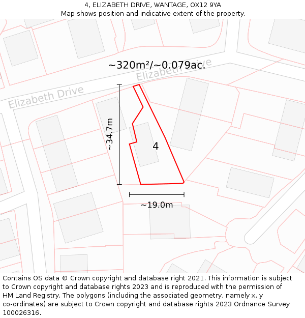 4, ELIZABETH DRIVE, WANTAGE, OX12 9YA: Plot and title map