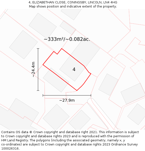 4, ELIZABETHAN CLOSE, CONINGSBY, LINCOLN, LN4 4HG: Plot and title map