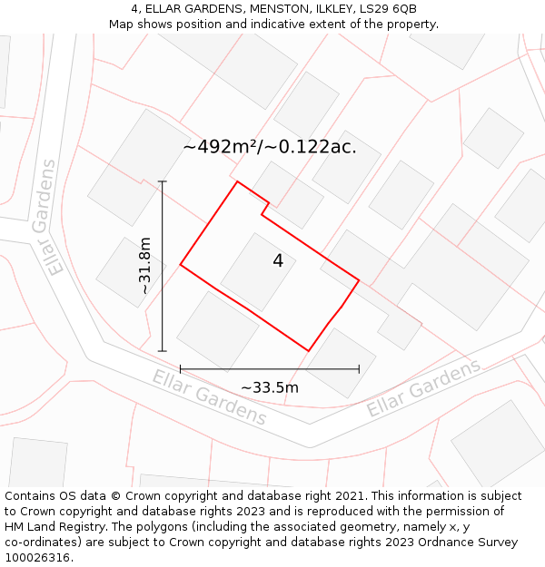 4, ELLAR GARDENS, MENSTON, ILKLEY, LS29 6QB: Plot and title map