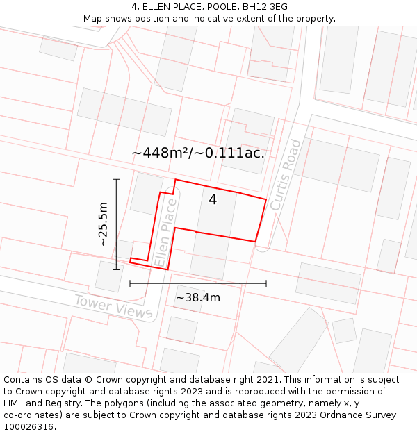4, ELLEN PLACE, POOLE, BH12 3EG: Plot and title map