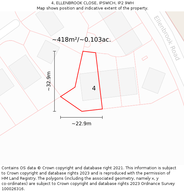 4, ELLENBROOK CLOSE, IPSWICH, IP2 9WH: Plot and title map