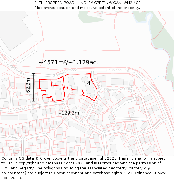 4, ELLERGREEN ROAD, HINDLEY GREEN, WIGAN, WN2 4GF: Plot and title map