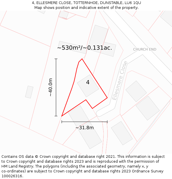 4, ELLESMERE CLOSE, TOTTERNHOE, DUNSTABLE, LU6 1QU: Plot and title map