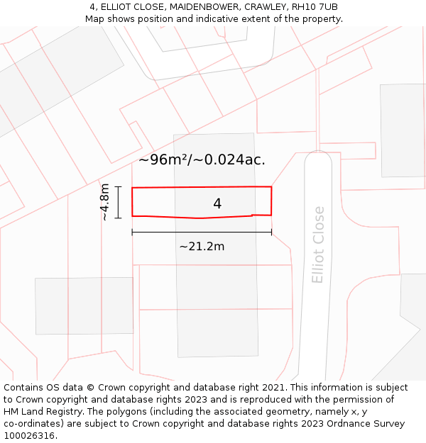 4, ELLIOT CLOSE, MAIDENBOWER, CRAWLEY, RH10 7UB: Plot and title map