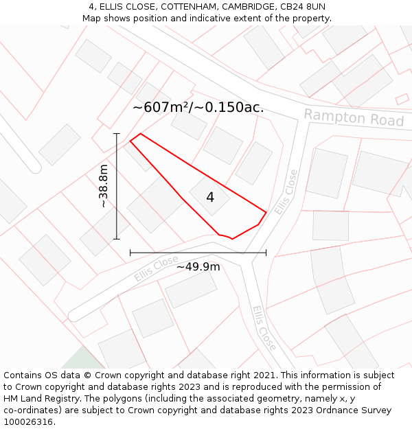 4, ELLIS CLOSE, COTTENHAM, CAMBRIDGE, CB24 8UN: Plot and title map