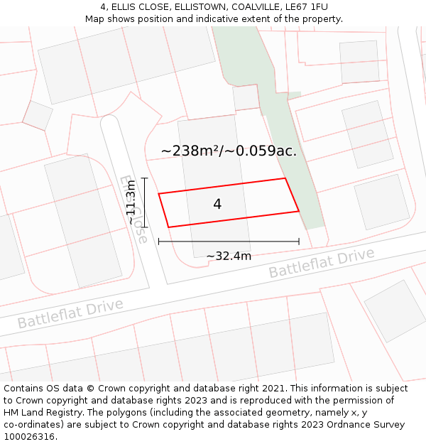 4, ELLIS CLOSE, ELLISTOWN, COALVILLE, LE67 1FU: Plot and title map