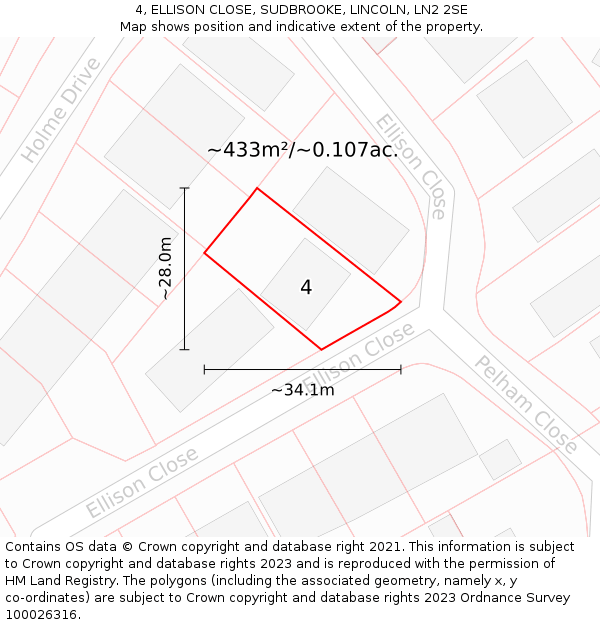 4, ELLISON CLOSE, SUDBROOKE, LINCOLN, LN2 2SE: Plot and title map