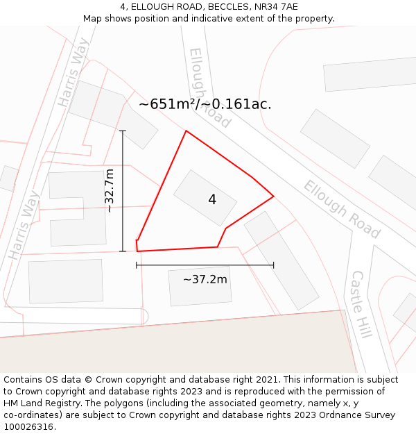4, ELLOUGH ROAD, BECCLES, NR34 7AE: Plot and title map
