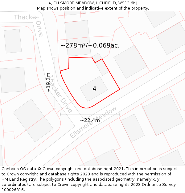 4, ELLSMORE MEADOW, LICHFIELD, WS13 6NJ: Plot and title map