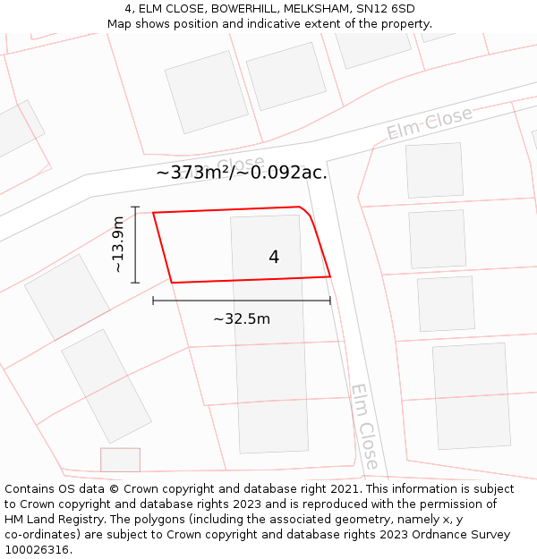 4, ELM CLOSE, BOWERHILL, MELKSHAM, SN12 6SD: Plot and title map