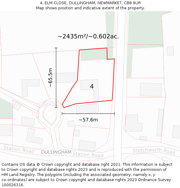 4, ELM CLOSE, DULLINGHAM, NEWMARKET, CB8 9UR: Plot and title map