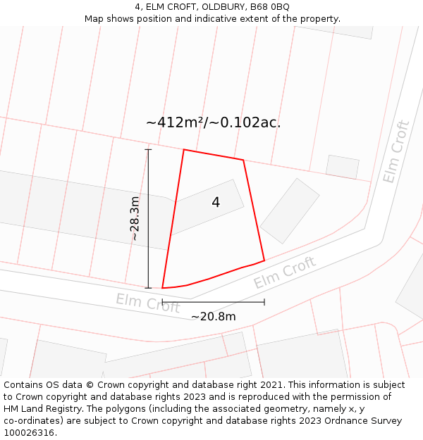 4, ELM CROFT, OLDBURY, B68 0BQ: Plot and title map
