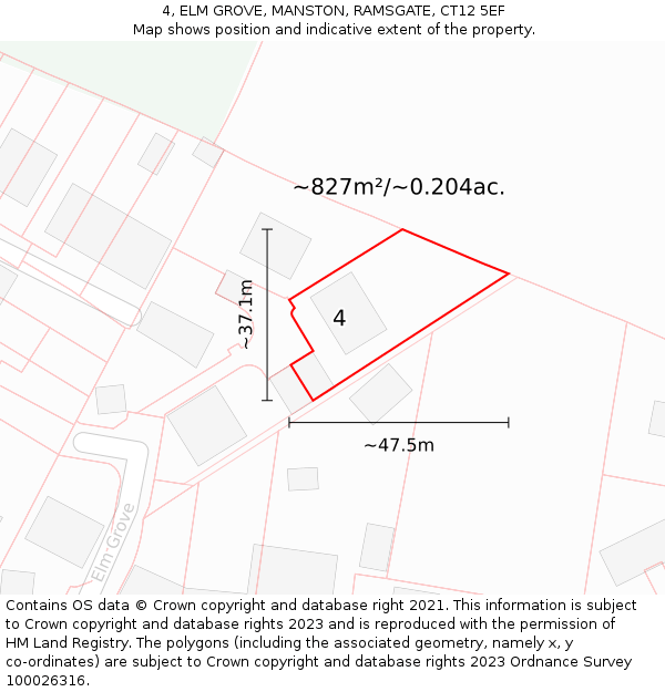 4, ELM GROVE, MANSTON, RAMSGATE, CT12 5EF: Plot and title map
