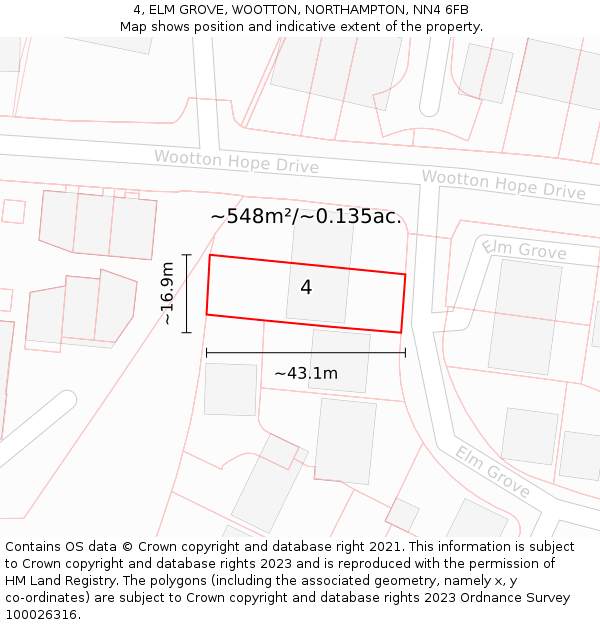 4, ELM GROVE, WOOTTON, NORTHAMPTON, NN4 6FB: Plot and title map